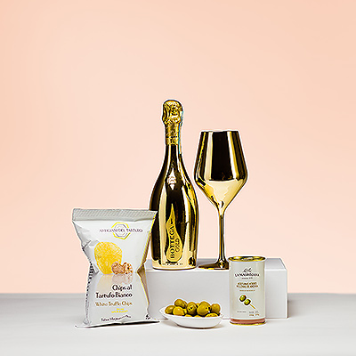 Savourez votre apéritif avec du Prosecco doré et des bouchées gourmandes!