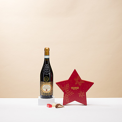 Les somptueux chocolats belges Neuhaus et le délicieux vin rouge italien forment une combinaison parfaite dans ce cadeau de Noël exclusif.